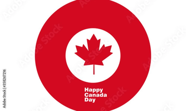 Fototapeta Happy Canada Day background with red maple leaf. vector illustration. paper art style