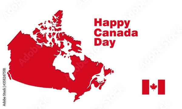 Fototapeta Happy Canada Day background with red maple leaf. vector illustration. paper art style