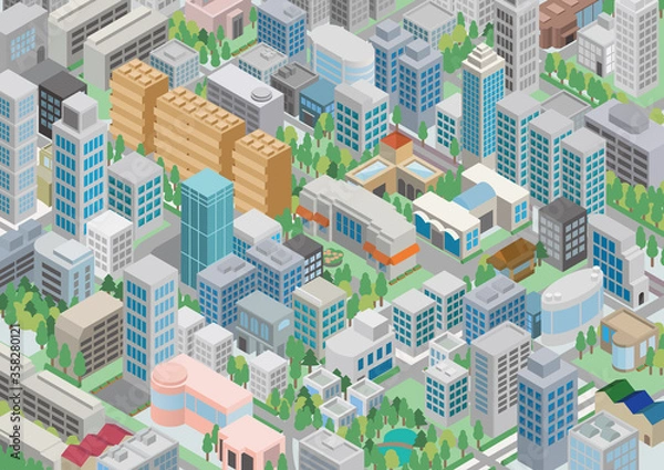 Fototapeta 街,シティ, ビル, 建築, 都市景観, 地平線, 摩天楼, アジア, 景色, ダウンタウン, アパート, 東京, 摩天楼, 空, 風景, ビジネス, コング, タワー, 混雑した, 住居に適した,俯瞰図,アイソメトリック