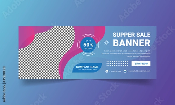 Obraz Abstract Colorful Banner Template Vector. Shape, Modern, Discount, Blue, Purple, Gradient,