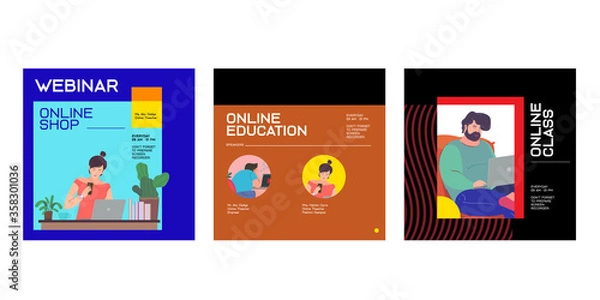 Fototapeta vector illustration webinar design layout online class