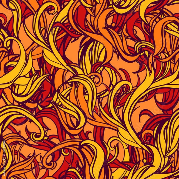 Obraz Abstract flame seamless pattern with outline.
