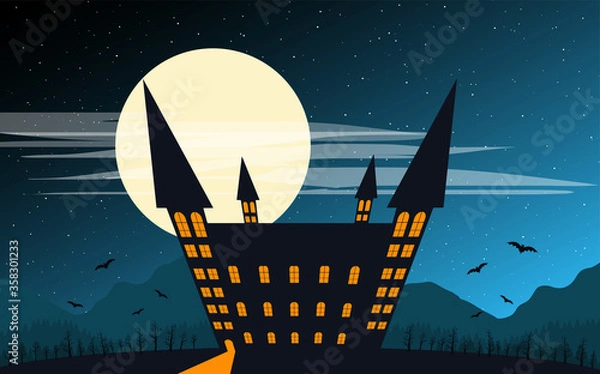 Obraz Castle bats on Full Moon background