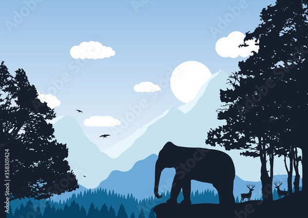 Obraz elephant  with  mountain landscape.