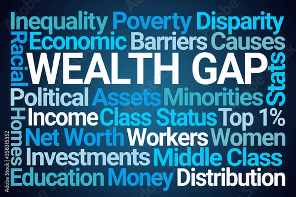Fototapeta Wealth Gap Word Cloud on Blue Background