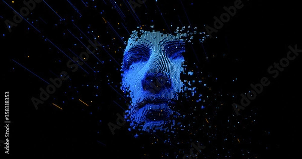 Fototapeta Abstract digital human face.  Artificial intelligence concept of big data or cyber security. 3D rendering

