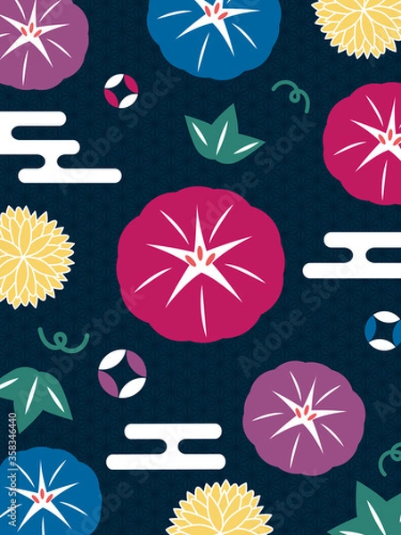 Fototapeta アサガオ 雅な和柄背景素材