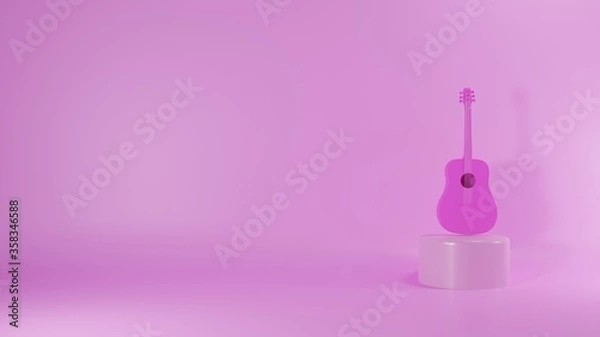 Obraz Acoustic guitar on pink background. 3d render