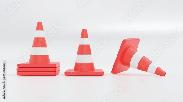 Obraz Traffic cone  on reflective white background.3d render