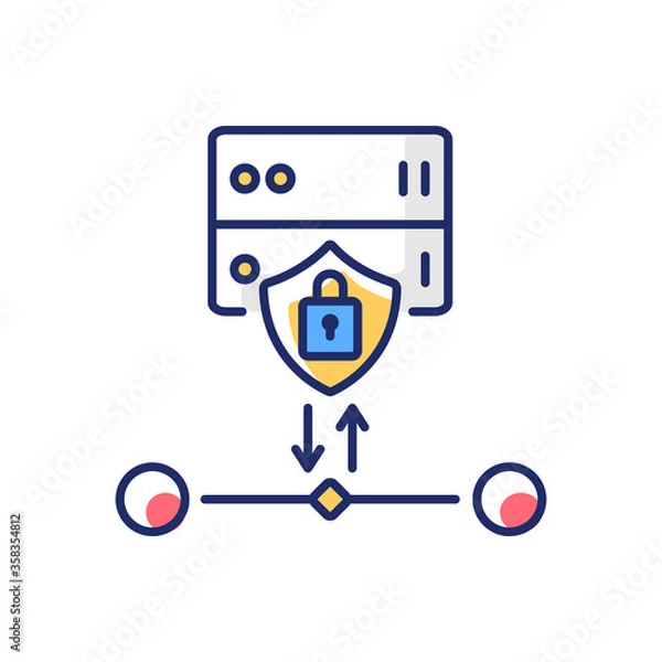Fototapeta SSl encryption RGB color icon. Website safety, cybersecurity. Reverse proxy for user and host protection, internet security certificate. Isolated vector illustration