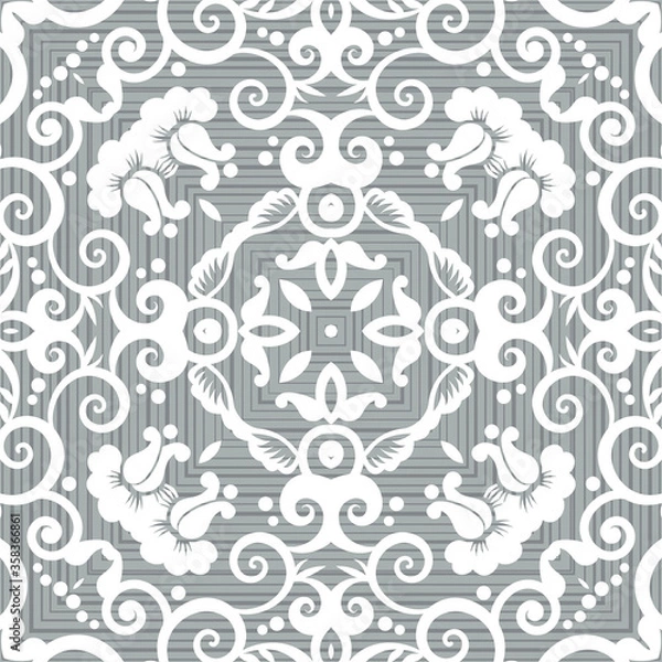 Fototapeta Gray styled seamless repeat pattern wall tiles, Decor For home, Moroccan tiles, ornaments, or wall decor on marble, it also can be used for wallpaper, linoleum, textile, webpage
