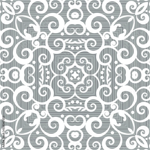 Fototapeta Gray styled seamless repeat pattern wall tiles, Decor For home, Moroccan tiles, ornaments, or wall decor on marble, it also can be used for wallpaper, linoleum, textile, webpage
