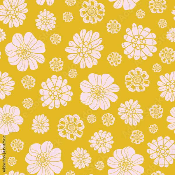 Fototapeta Retro 60s floral. Vector repeat pattern. Great for home decor, wrapping, fashion, scrapbooking, wallpaper, gift, kids, apparel.