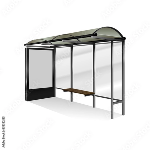 Obraz Empty realistic bus stop with blank vertical billboard isolated.
