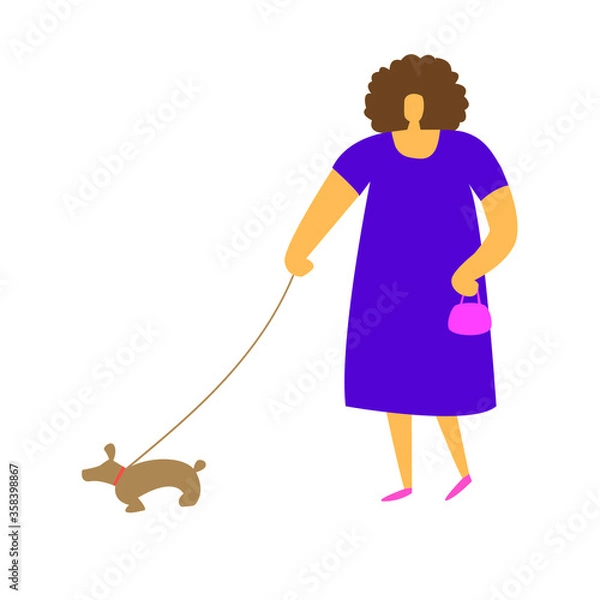 Fototapeta Vector image. Woman walking a dog.