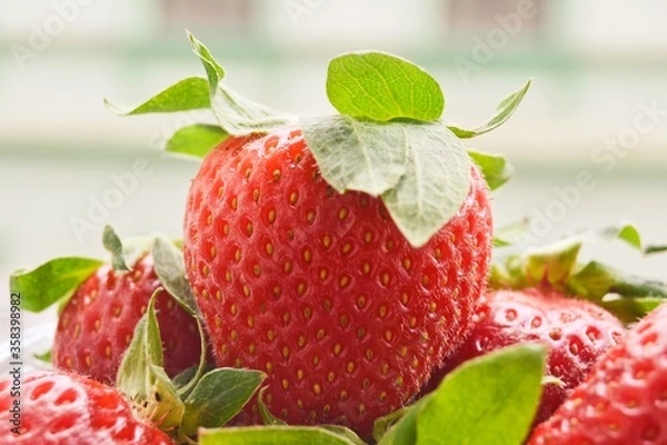 Obraz Strawberries on green background