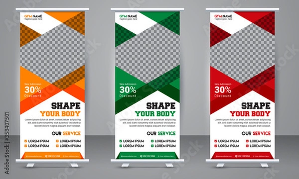 Fototapeta Fitness Gym Roll up Stand Banner Template design for social media promotion ads. Standee Design Template. X Banner Template.