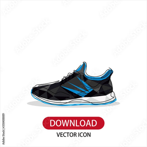 Fototapeta Vector illustration of sneakers. Sports shoes in a line style. Continuous one line