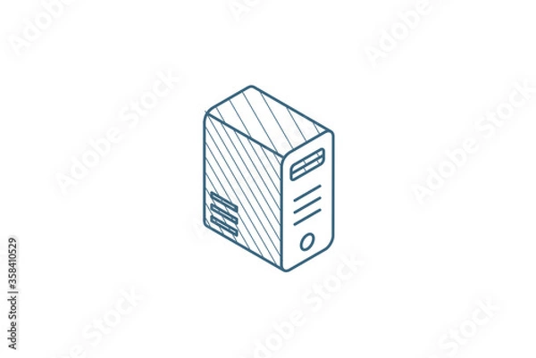 Fototapeta computer system unit, bloc isometric icon. 3d line art technical drawing. Editable stroke vector