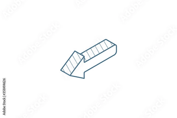 Obraz left arrow isometric icon. 3d line art technical drawing. Editable stroke vector