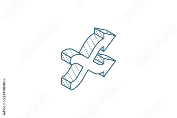 Obraz shufle, mix, random, intersecting arrow isometric icon. 3d line art technical drawing. Editable stroke vector