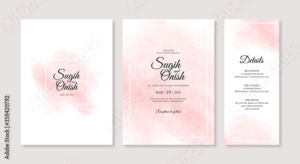 Obraz Minimalist watercolor splash for Wedding card invitation template