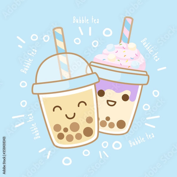 Fototapeta Character Cartoon love Boba Bubble Milk Tea, Pearl milk tea, Yummy drinks, Taiwan milk tea, Boba Bubble Milk Tea, Cute Sticker, Vector Illustration