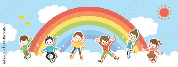 Obraz Children jumping cheerfully on the clouds