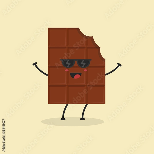 Fototapeta Cute Flat Cartoon Chocolate Bar Illustration. Vector illustration of cute bitten chocolate bar with a smiling expression. Cute chocolate mascot design