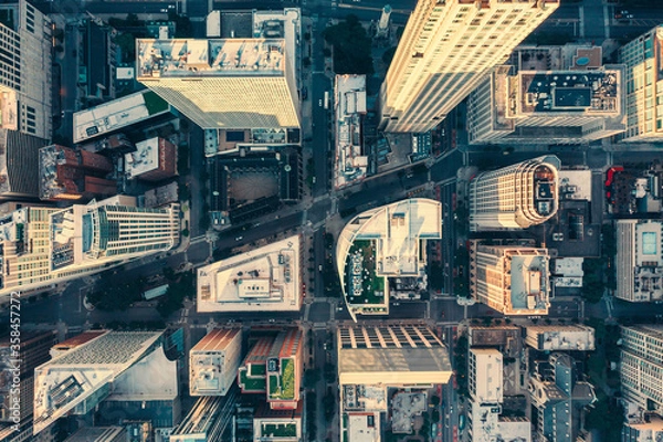 Obraz Top down aerial view of Chicago Downtown skyscrapers