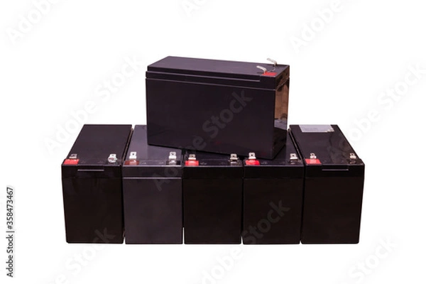 Fototapeta Old battery frome UPS use for computer on white background