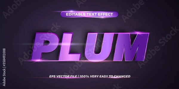 Fototapeta Text effect in 3d Plum words font styles theme editable metal gradient purple color concept
