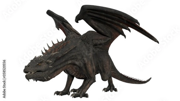 Obraz 3d rendered black dragon isolated on white background