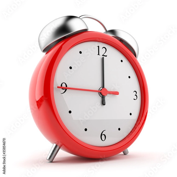 Obraz Red alarm clock 3d. Icon. Isolated on white background