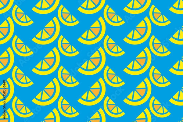 Fototapeta Seamless texture with a slice of lemon on a blue background.