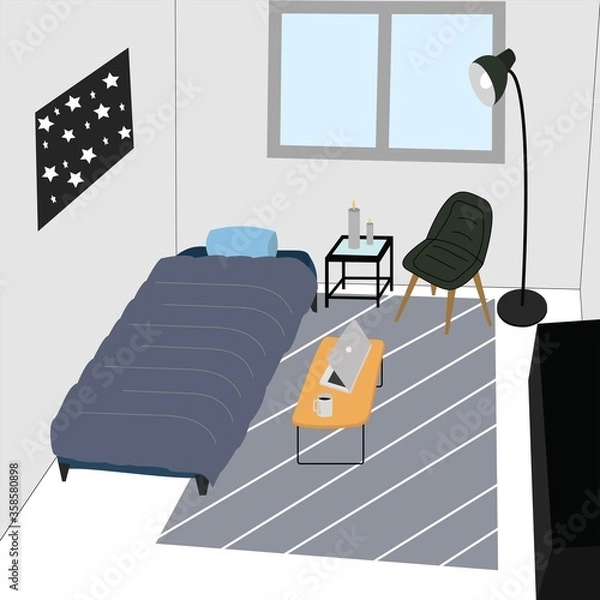 Fototapeta Vector cartoon bedroom interior background template.