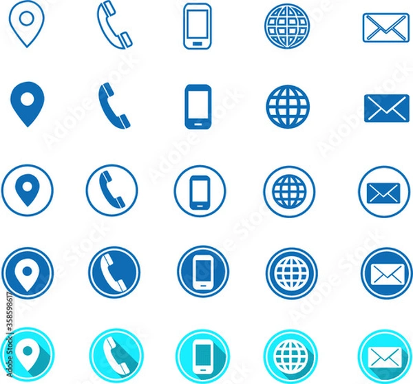 Fototapeta  5 different style contact information icon in vector.