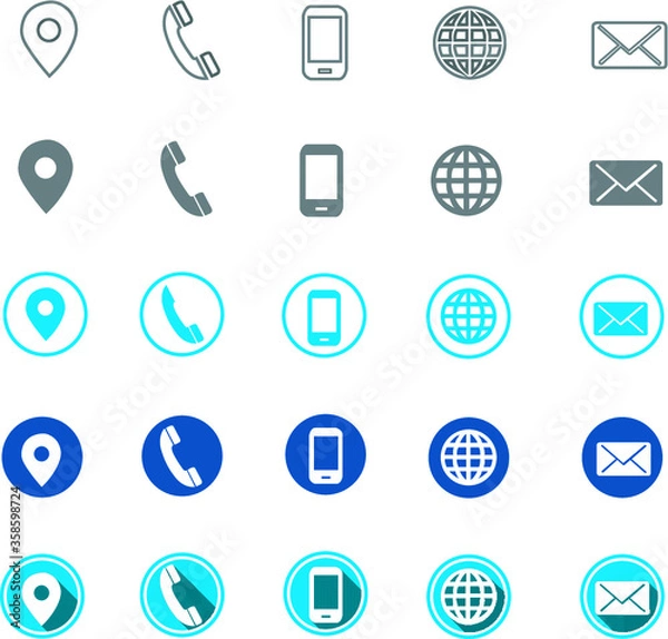 Fototapeta 5 different contact information web icon, all 25 icons in vector format