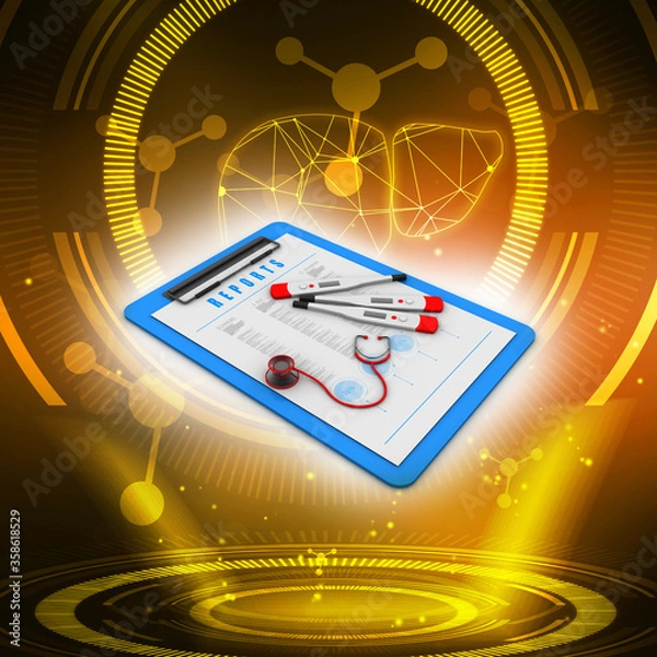 Fototapeta 3d rendering Electrical thermometer with stethoscope