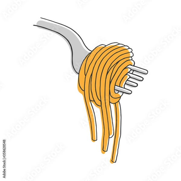 Fototapeta Vector hand drawn illustration spaghetti on a fork