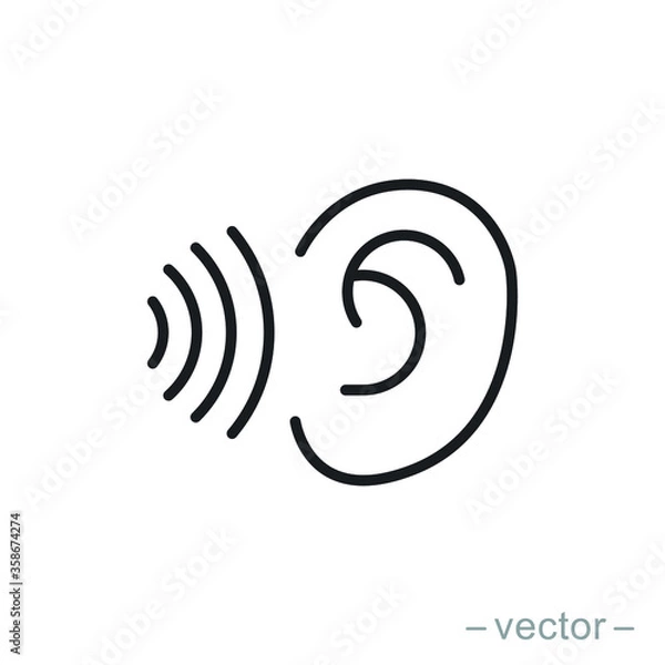 Fototapeta ear icon, hearing linear sign isolated on white background - editable vector illustration eps10