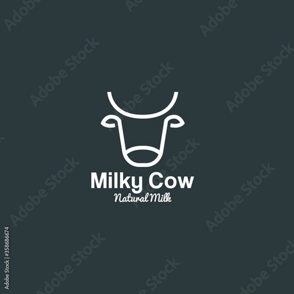 Fototapeta Cow simple line Logo Icon vector Template design element