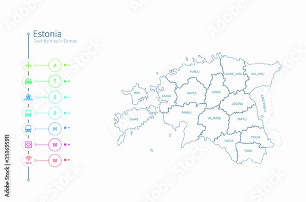 Fototapeta estonia map. detailed europe country map vector. 