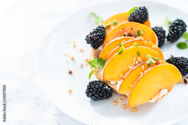 Fototapeta Peach ricotta toast
