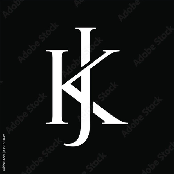 Fototapeta Initial letter JK or KJ logo template with vintage font illustration in flat design monogram symbol