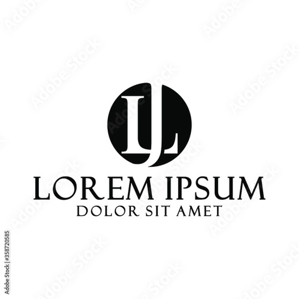 Fototapeta Initial letter JL or LJ logo template with circle and vintage font illustration in flat design monogram symbol