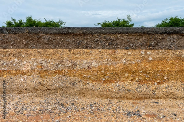 Obraz The layer of asphalt road with soil and rock.
