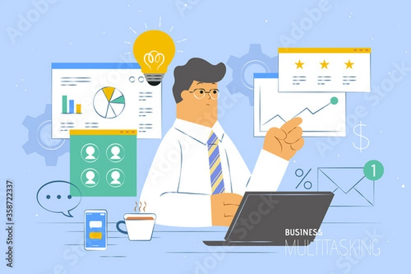 Fototapeta Busy multitasking businessman