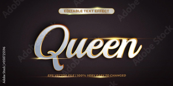 Fototapeta Editable 3d text effect styles mockup concept - Queen words with white and Gold color