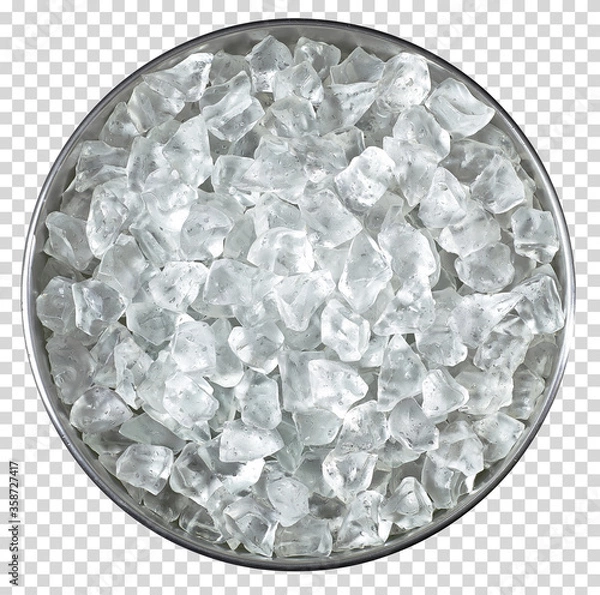 Fototapeta Full of crushed ice cubes in ice bucket from top view on isolated background including clipping path